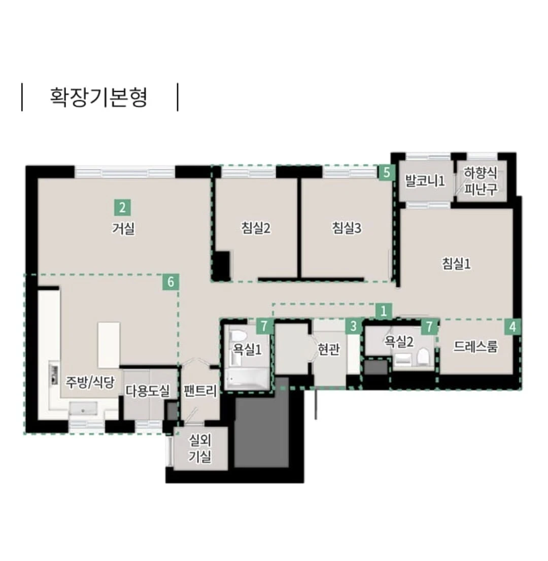한강 리버프론트 푸르지오 모델하우스 전용면적 84㎡F 타입 평면도