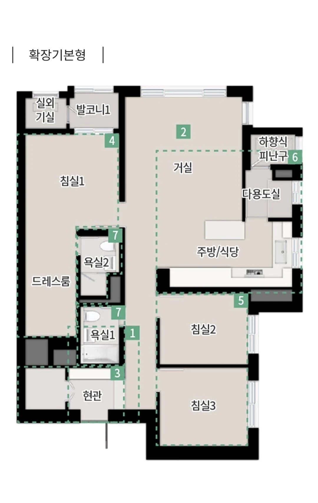 한강 리버프론트 푸르지오 모델하우스 전용면적 84㎡A 타입 평면도